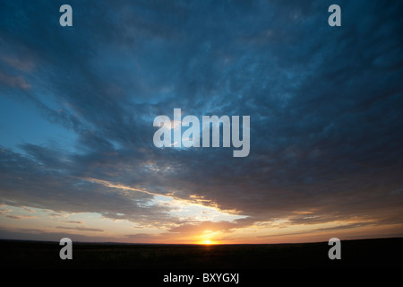 Tramonto al di sopra di prateria Foto Stock