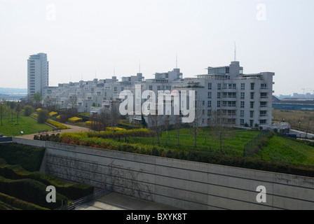 Punto di barriera Appartamenti cerca su Thames Barrier Park East London REGNO UNITO Foto Stock