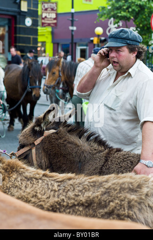 Fiera dei cavalli in piazza del mercato a Kilrush, Co. Clare, Irlanda. Tradizionale per la gente del posto e per i viaggiatori di commercio cavalli e pony. Foto Stock