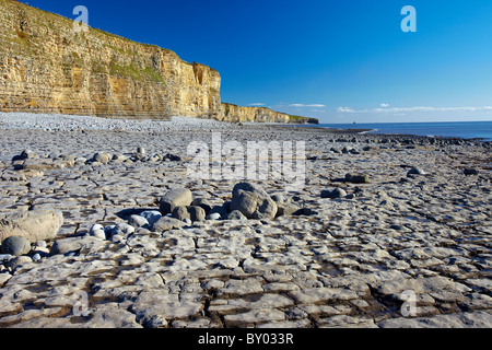 Spiaggia rocciosa a Llantwit Major, Glamorgan Heritage Costa, Glamorgan, South Wales, Regno Unito Foto Stock