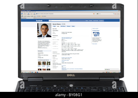 Pagina di Facebook del Presidente degli Stati Uniti Barack Obama su un computer portatile Foto Stock