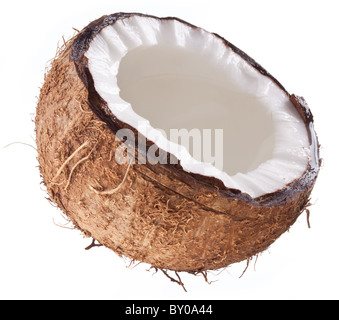 Foto di alta qualità e di noci di cocco su uno sfondo bianco. Foto Stock