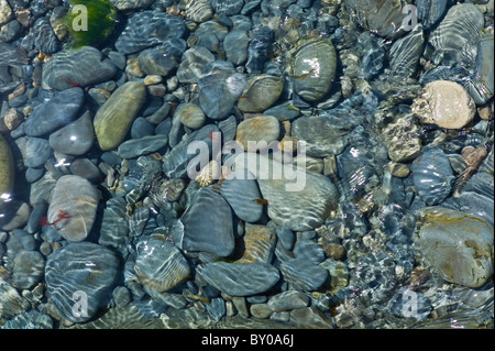 Mare di marea acqua copre le rocce e ciottoli di pietra, Kilkee, County Clare, costa Ovest dell Irlanda Foto Stock