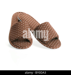 Coppia di brown ladies womens pantofole Foto Stock