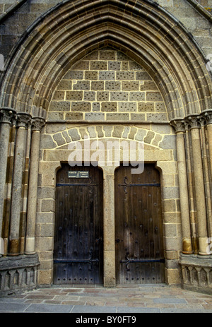 Porta ingresso Abbazia, chiesa, Le Mont Saint Michel, Bassa Normandia, Francia, Europa Foto Stock