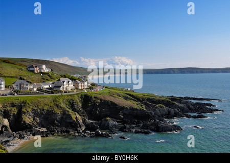 Vista sulla Spiaggia Coombesgate e Morte Bay da Mortehoe vicino Wollacombe, Devon, Inghilterra. Foto Stock