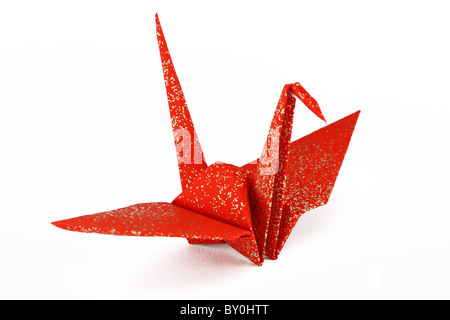 Rosso e Oro gru Origami Bird Foto Stock