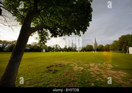 Rurale Sussex: i giocatori in azione sul villaggio campo da cricket di Chiddingly. Foto da Jim Holden. Foto Stock