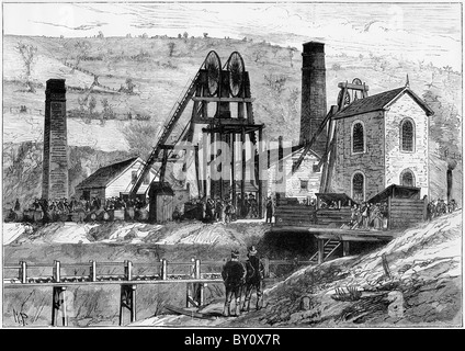 Vista di Llanerch Colliery dove 176 uomini sono stati uccisi Incisione a esplosione del 15 febbraio 1890 presso Pontypool Galles del Sud REGNO UNITO Foto Stock