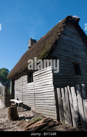 La Piantagione Plimoth Museum di Plymouth Massachusetts dove attori crea la liquidazione dei pellegrini & Indiani Wampanoag Foto Stock