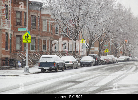 Inverno scene di strada Brooklyn NY Foto Stock