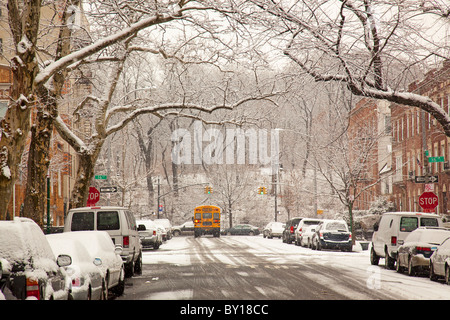 Inverno scene di strada Brooklyn NY Foto Stock