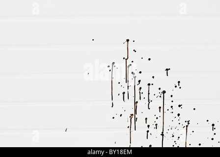 In vernice nera punti su un bianco pannello metallico Foto Stock