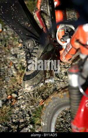 Mountain bike sui Penmachno Bike, vicino a Betws-y-Coed, Snowdonia. Foto Stock