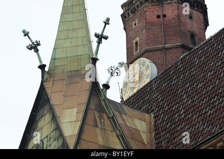 I dettagli di architettura di Wroclaw City Hall. Bassa Slesia, Polonia. Foto Stock