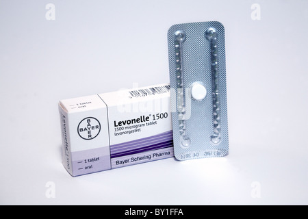 Levonelle mattina dopo la pillola prodotto dalla Bayer Pharmaceuticals Foto Stock