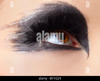 Close-up ritratto di ragazza eye-zone fantasy bird make-up Foto Stock