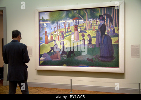 Una domenica pomeriggio sull'isola della Grande Jatte di Georges Seurat visualizzato all Istituto d Arte di Chicago, Illinois, Stati Uniti d'America. Foto Stock