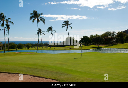 Hawaii golf golfisti giapponese sul foro 15 a Makaha Resort in Oahu in Waianae Foto Stock