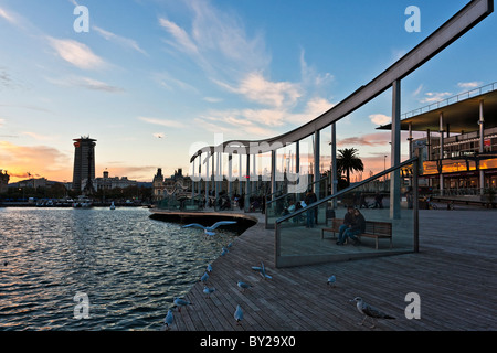 La Rambla de mar promeneade, Port Vell di Barcellona, Spagna Foto Stock
