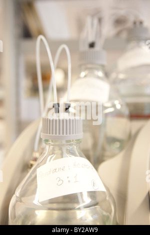 Campioni di acqua da acque reflue industriali sono campionati in un laboratorio di ricerca di tossine Foto Stock