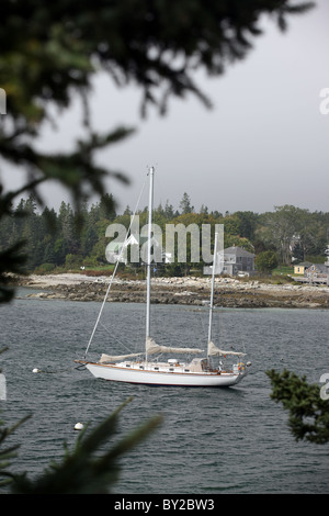 Una barca a vela derive su acque aperte del Parco Nazionale di Acadia in Acadia, Maine. Foto Stock