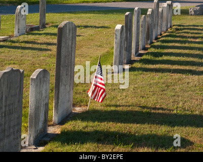 Una solitaria bandiera americana sul veterano grave Foto Stock