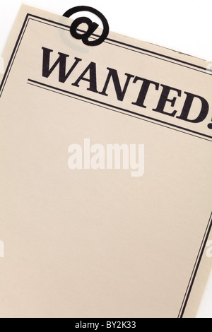 Manifesto Wanted e a firmare, concetto di Wanted online Foto Stock