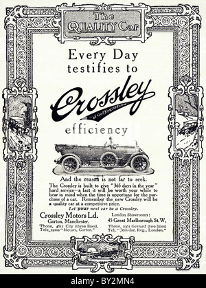 Originale pre-guerra di inserzione per Crossley Motors Ltd circa 1913 vetture manufactued in Manchester Inghilterra England Regno Unito Foto Stock