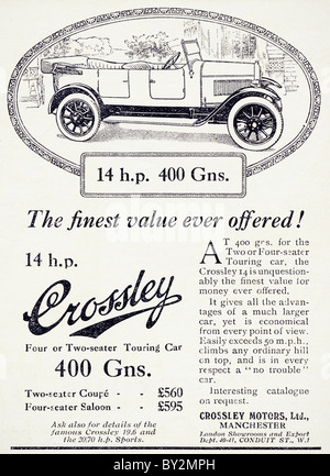 Annuncio originale per Crossley Motors Ltd 14 h.p. manufactued auto dal 1922 al 1927 a Manchester Inghilterra England Regno Unito Foto Stock