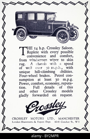 Annuncio originale per Crossley Motors Ltd 14 h.p. manufactued auto dal 1922 al 1927 a Manchester Inghilterra England Regno Unito Foto Stock