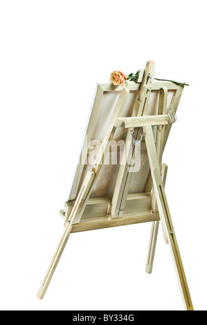 Svuotare tela bianca sul cavalletto in legno Foto Stock