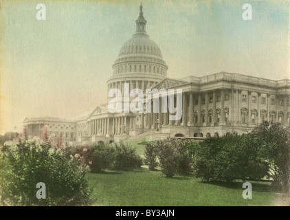 Circa 1910s antico canto-fotografia oscurata dell'US Capitol Building, Washington DC. Foto Stock