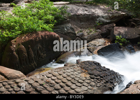 Il fiume di mille linga, Il Kbal Spean, nei pressi di Angkor, Parco Nazionale Phnum Kulen. Siem Reap Cambogia, Indocina, sud-est asiatico Foto Stock