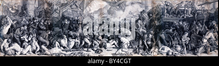 La morte di Nelson, superba incisione Vittoriano del 1864 epic murale nel Palazzo di Westminster di Daniel Maclise Foto Stock