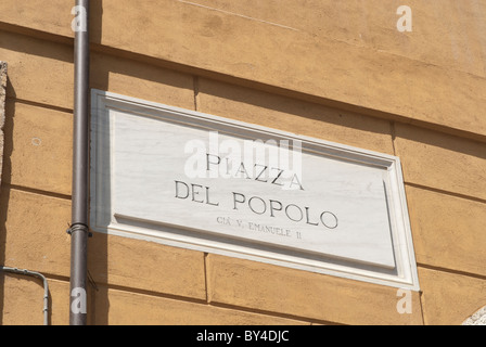 Piazza del Popolo street nome sign in Todi Foto Stock