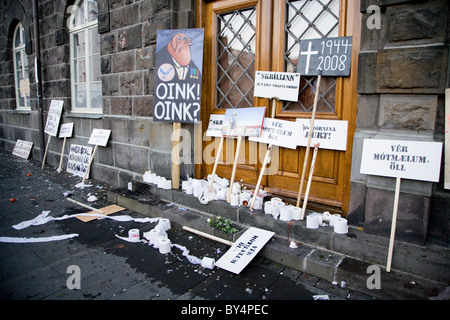 Il centro di Reykjavík, Islanda. Sabato, 15 Novembre 2008: dimostrazione a Austurvollur. Foto Stock