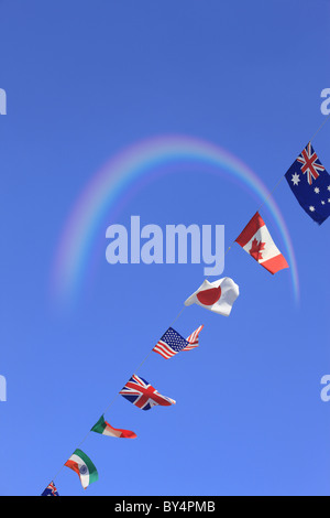Bandiere e rainbow, composito digitale Foto Stock