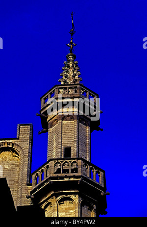 La torretta, il municipio, l'hotel de ville, municipio del XV secolo, grandplace, Grand Place, città di Brussels, Bruxelles, Regione di Bruxelles capitale, Belgio Foto Stock