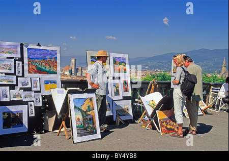 Street-Artist, Piazzale Michelangelo, Firenze, Toscana, Italia, World-Heritage Foto Stock