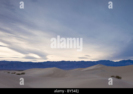 Crepuscolo presso il Mesquite Flat dune di sabbia con il Panamint montagne del Parco Nazionale della Valle della Morte, Deserto Mojave, California, Stati Uniti d'America. Foto Stock