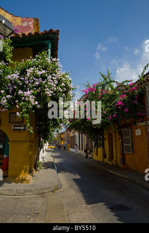 Bella strada a Cartagena, Colombia Foto Stock