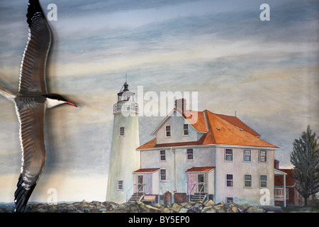 Un murale del cove punto luce sulla parete di un ristorante di pesce sul Solomon's Island, Maryland. Foto Stock