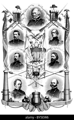 Unione generale: Winfield Scott, George N. McClellan, John E.Lana, Irvin McDowell, John Papa, Joseph Hooker, Ambrogio E. Burnside. Foto Stock