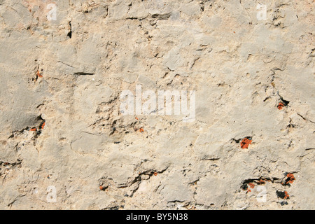 Incrinato bianca roccia dolomitica con sfondo arancione macchie di licheni Foto Stock