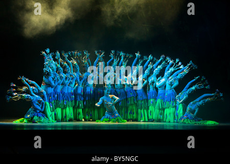 Gli artisti interpreti o esecutori sul palco Mengbala Naxi Arts Theater, Jinghong, nella provincia dello Yunnan, Repubblica Popolare Cinese. JMH4336 Foto Stock