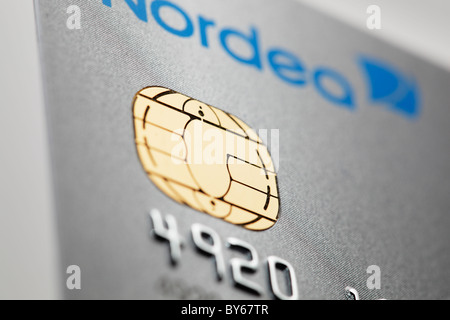 Dettaglio di una CPI chip card carta di credito emessa da Nordea Bank. Foto Stock