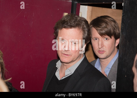 Attore Colin Firth e il regista Tom Hooper di frequentare una sessione di domande e risposte a Clapham Picturehouse Cinema Foto Stock