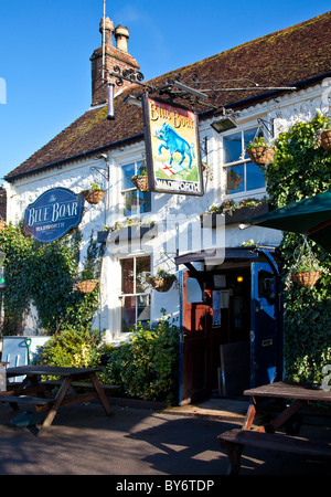 Il Blue Boar, un tradizionale pub di campagna o inn nel tipico villaggio inglese di Aldbourne, Wiltshire, Inghilterra, Regno Unito Foto Stock