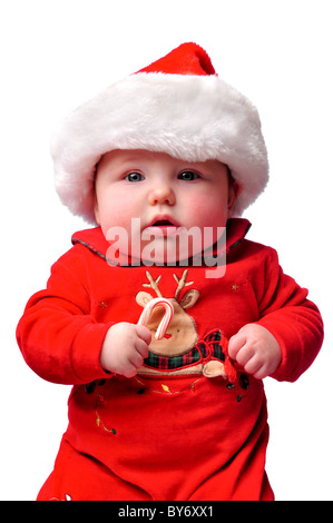 Bambino vestito in santa tuta di natale Foto Stock